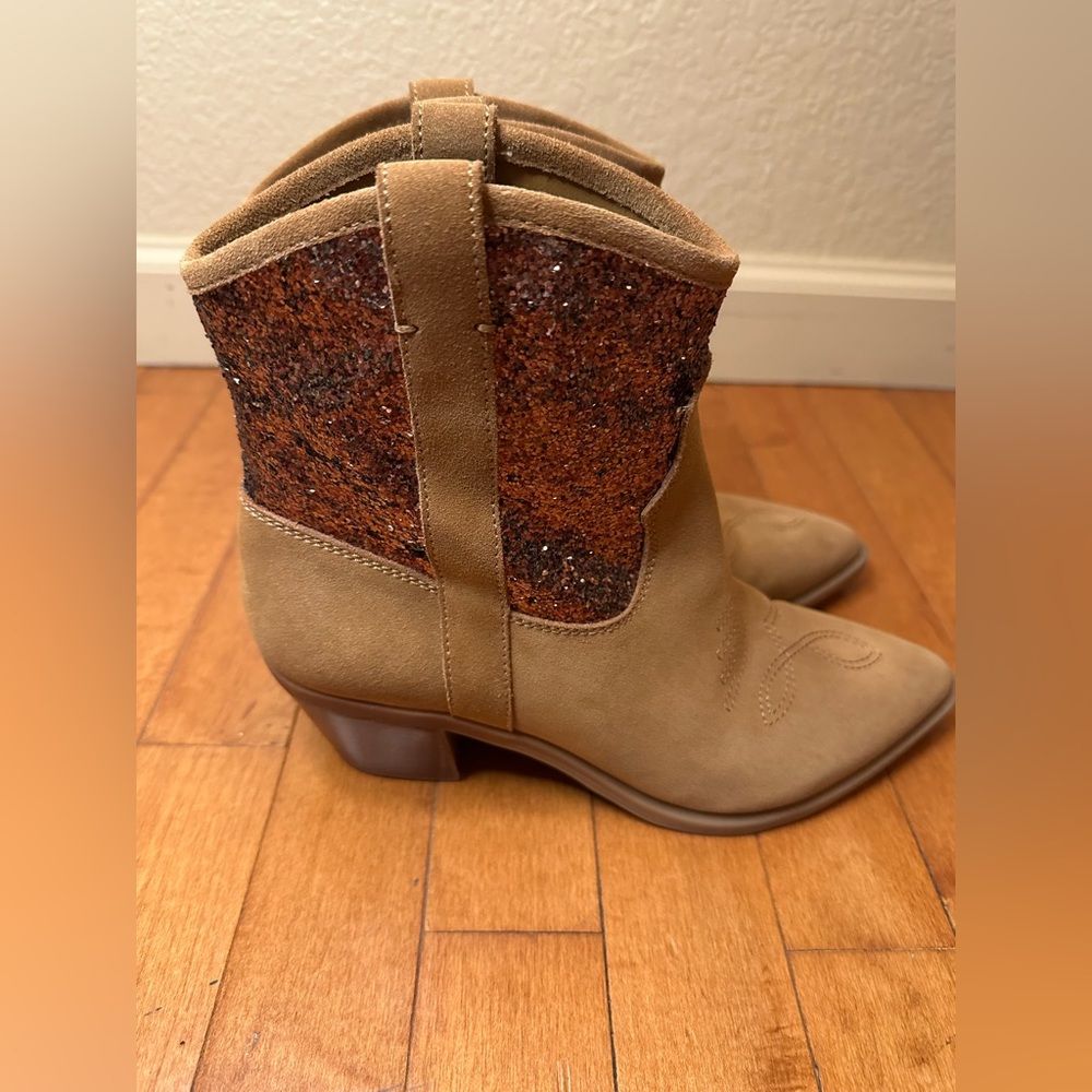Tan and Brown Heeled Western Boots